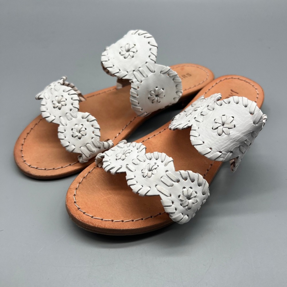 Jack Rogers Sandals Girls 13 White Lauren Scalloped Whipstitch‎ Slides EUC